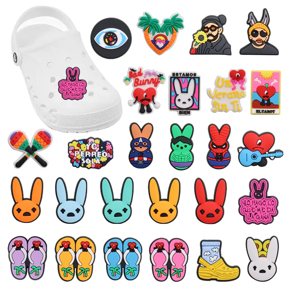 

1Pcs PVC Shoe Charms Fashion Man Colorful Cool Rabbit Accessories Shoe Buckle Decorations Fit Bracelets Croc Jibz Children Gift