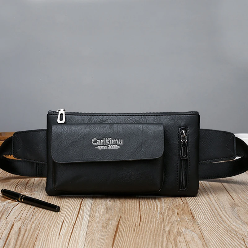 Mens PU Waist Bag for Business Travel