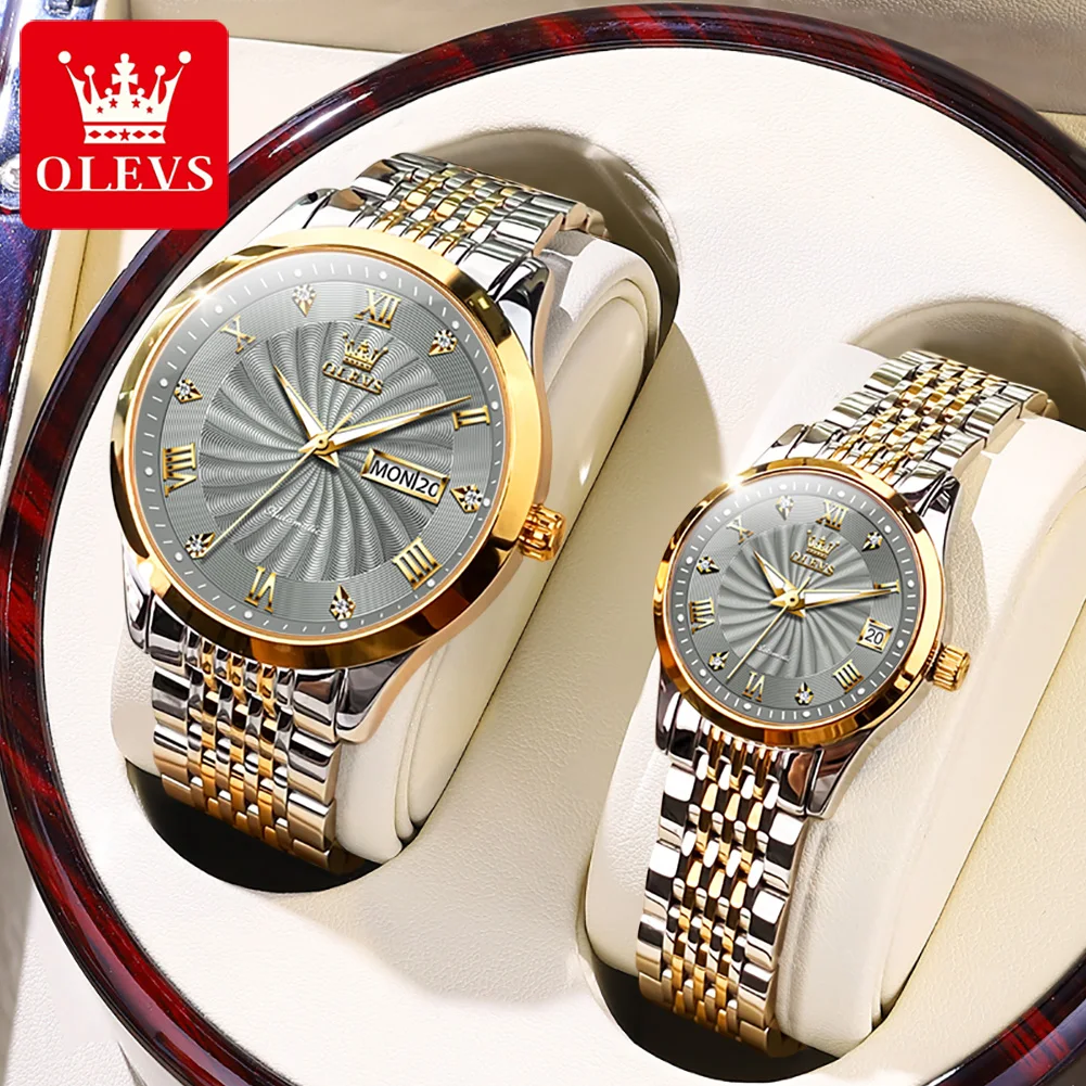OLEVS Brand Couple Luxury Automatic Watches Men and Women