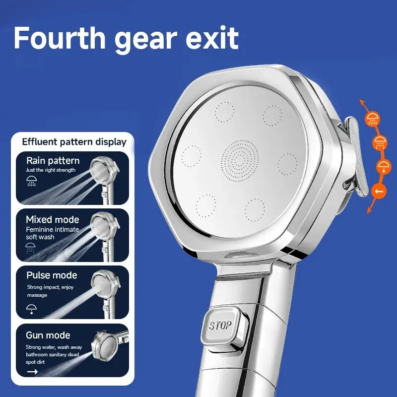 Hexagonal Pressurized Shower Head Four-speed Supercharged Hard ABS Fall-resistant Water Filter Bathroom Accessories 3