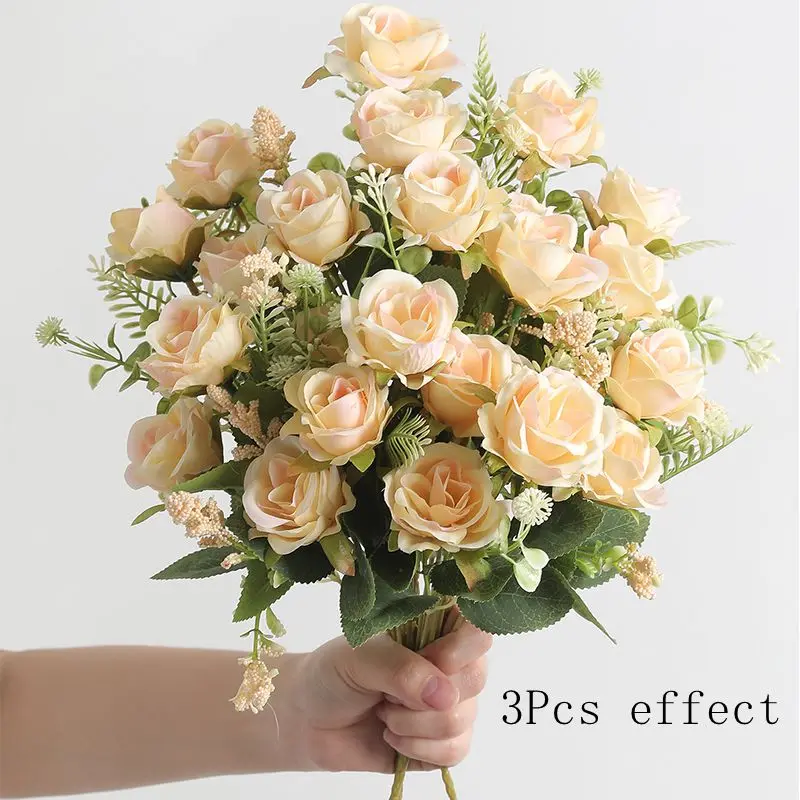 Künstliche Rosen-Blumensträuße 30cm 5 Köpfe 4 Kleine Knospen Kunstblumen Hochzeitsdekoration für Heim-Raumdekoration Blumenarrangement – Detail 9