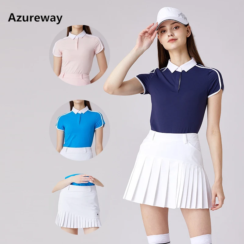 azureway-polo-de-golf-transpirable-para-mujer-tops-deportivos-a-rayas-falda-plisada-antiligera-conjuntos-elasticos-de-secado-rapido-verano