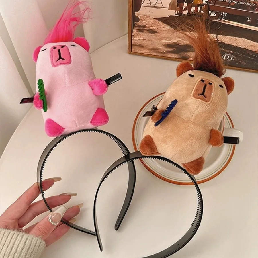 Ratatouille Mouse Head Hairband Capybara Funny Plush Hair Hoop Halloween Decor Capibara Women Hair Band Makeup Headdress Hairpin 3