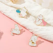

Cute Cat Eating Drink Wine Enamel Pins Playing Creative Brooches For Women Cartoon Animal Lapel Pin Badge Jewelry Gift Wholesale