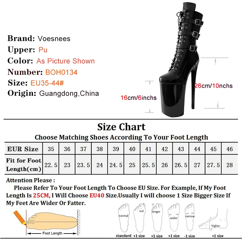 New Buckle Adjustment Platform Ankle Boots for Women Sexy Knight High Heel Shoes Black 26cm/10inches Stripers Pole Dancing Boots