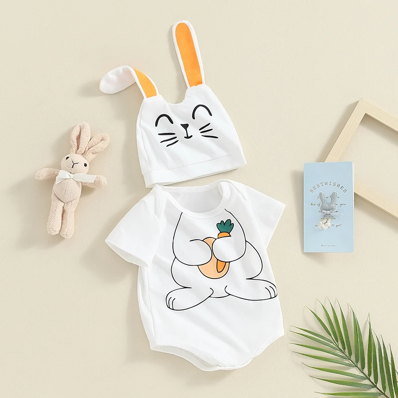 

Детский комбинезон с коротким рукавом, с круглым вырезом и принтом кролика