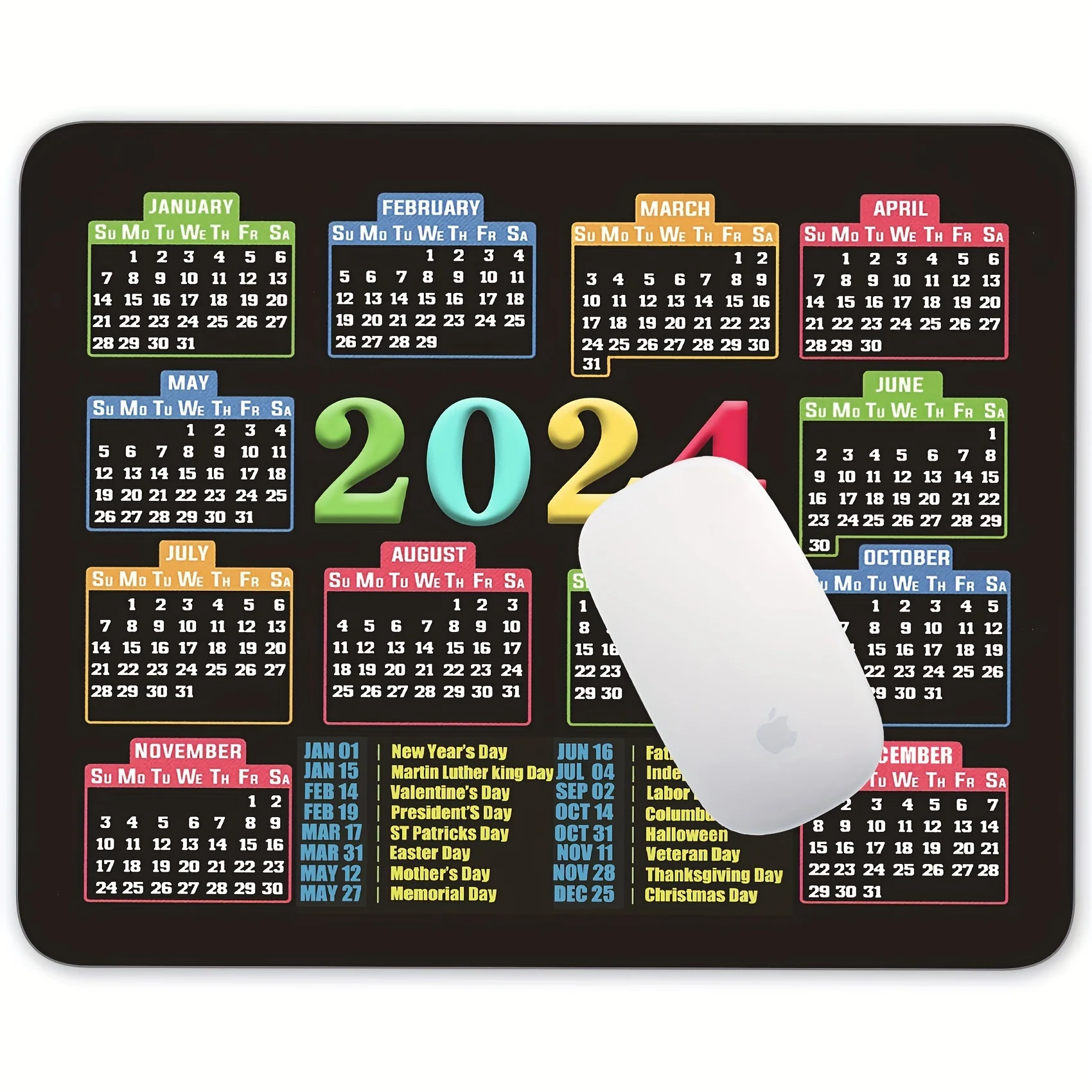 Mauspad Mit Kalender 2024 (horizontal) – 24,1 X 20,1 Cm, Rutschfeste Unterseite – Buntes Design Für Büro, Gaming Oder Als Geschenk