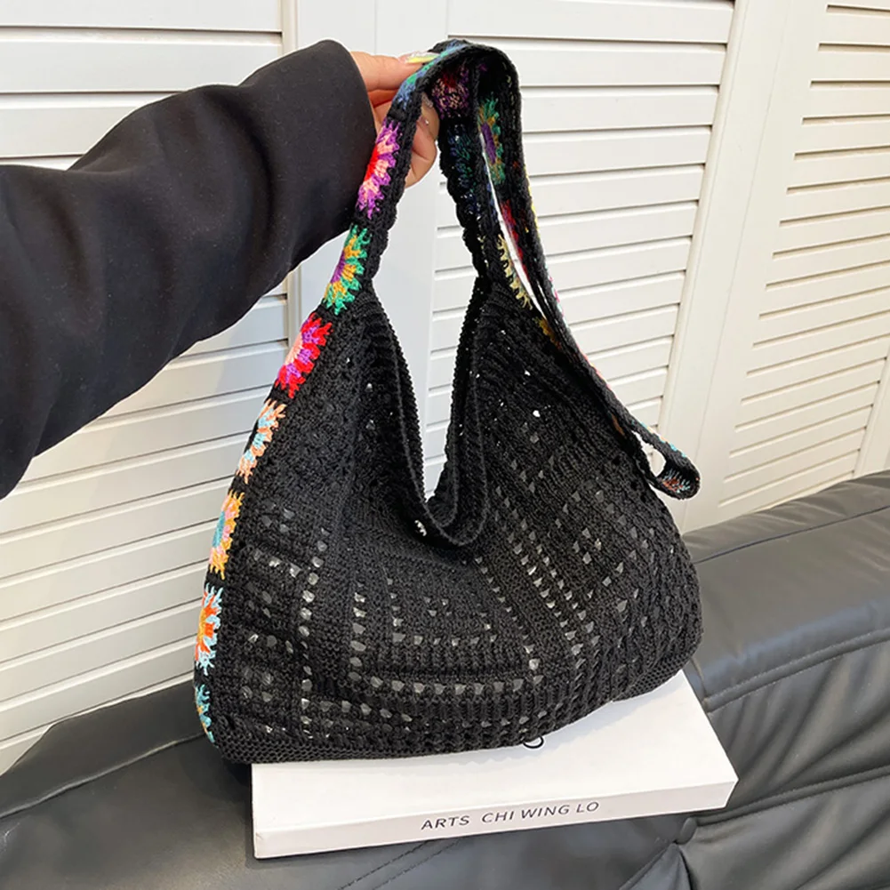 Knitted Shoulder Bag Women Crochet Tote Bag Weaving Crossbody Messenger Bag Female Knit Woven Handbag Purse Bohemian Travel Bag