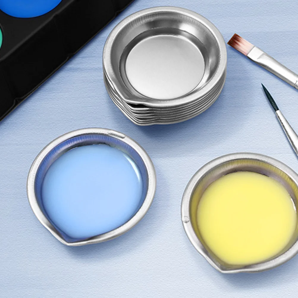 Watercolor Tray Stainless Steel Palette Pour Mouth Plate Mixing Multi Function Watercolor Plates Reusable 6 Pcs
