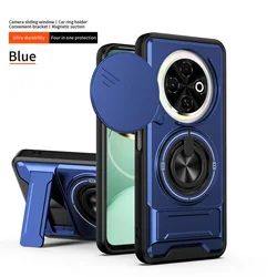 Versatile 2 - in - 1 Ring Grip with Built - in Magnetic Car Holder and Lens Protective Cover for Tecno Spark Go 2024 (Blue)