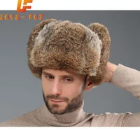 Fashion Thick Warm Bomber Hat Men Real Rabbit Fur Earflap Trapper Russian Cap Male Plus Size Winter Hats for Men Ski Russian Hat 1