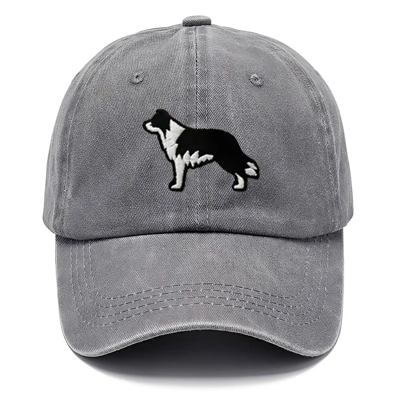 Border Collie Washed Cotton Baseball Cap Vintage Embroidery Unisex Distressed Snapback Hat Casual Animal Lover Gift Daily Hat