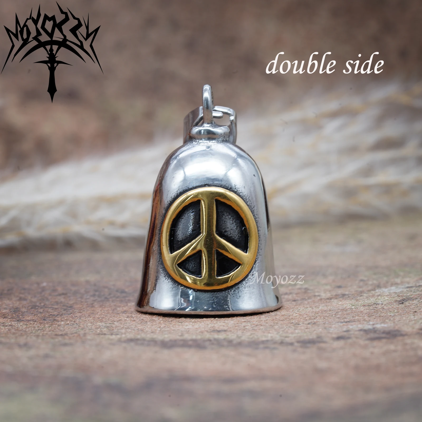 Moto Biker Bell Hanger Gold Peace Sign Biker Luck Gremlin Ride Campana In Acciaio Inossidabile 316L Per Mens & Free Bell Hanger