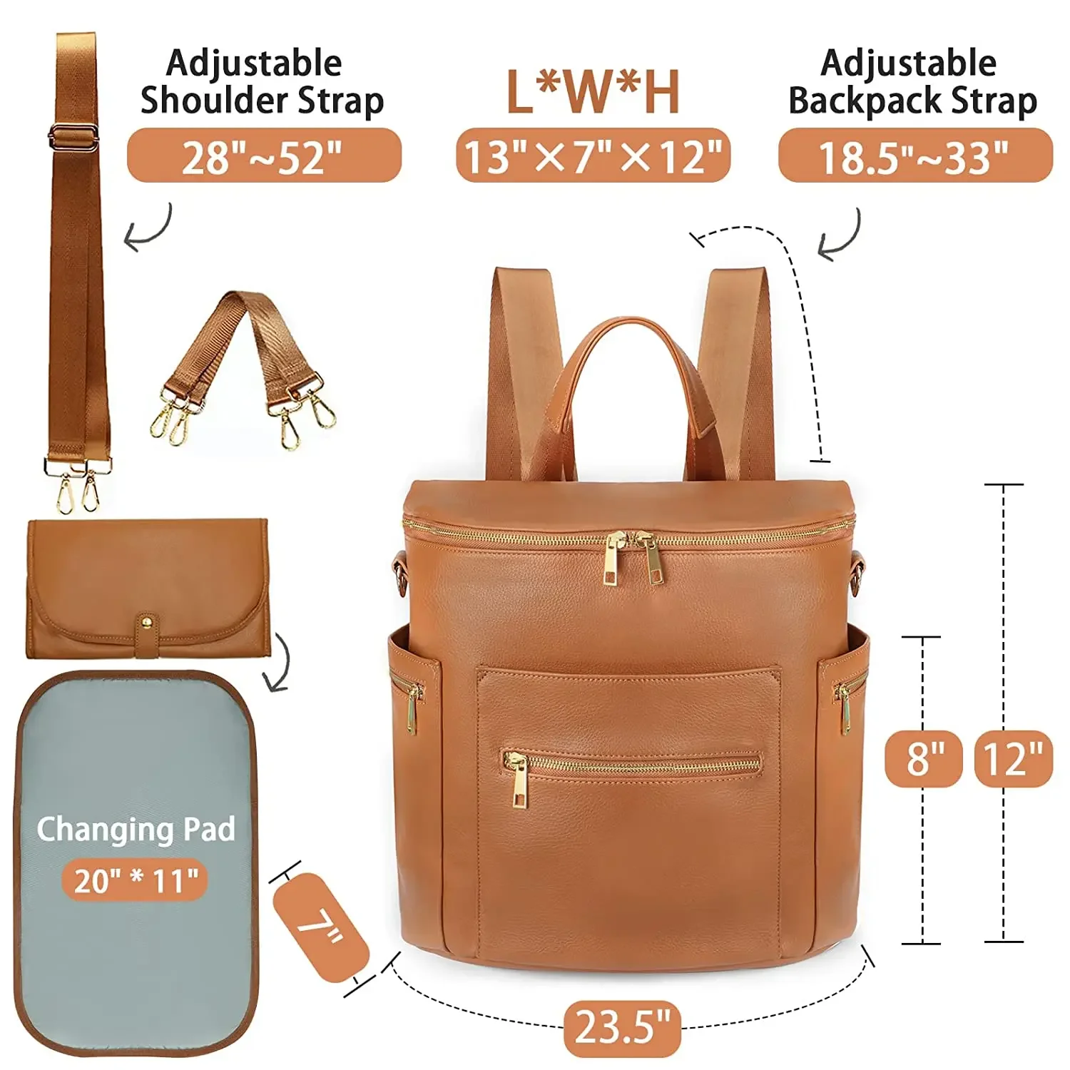 New Fashion Mommy Bag Pu Leather Diaper Backpack Bag with Changing Pad Baby Organizer Baby Nappy Bag Mummy Daddy Backpack - 3