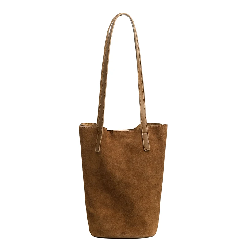 100% Genuine Leather Bucket Bags for Women Luxury S Class Suede Tote Bag with Coin Purse Large Capacity Shoulder Crossbody Bag