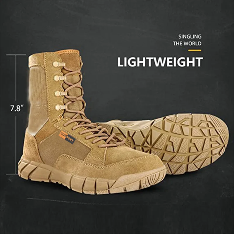 Botas de combate tático leves e respiráveis masculinas, sapato de tornozelo masculino, ao ar livre, caminhada, deserto, selva, sapatos