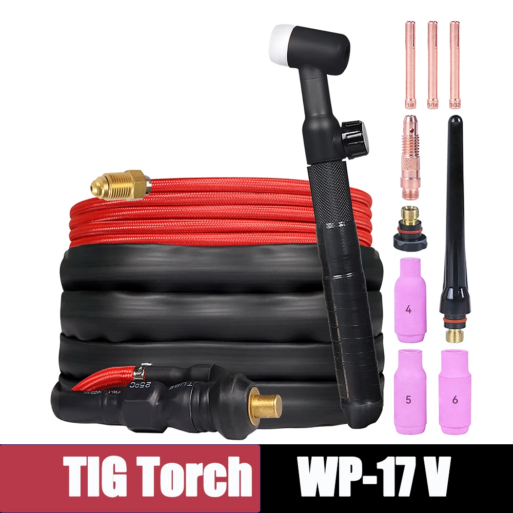 

ARCCAPTAIN TIG Torch, WP-17V Air-cooled Argon TIG Welding Torch with 13-FT Red Air Hose and 10-25mm Connector
