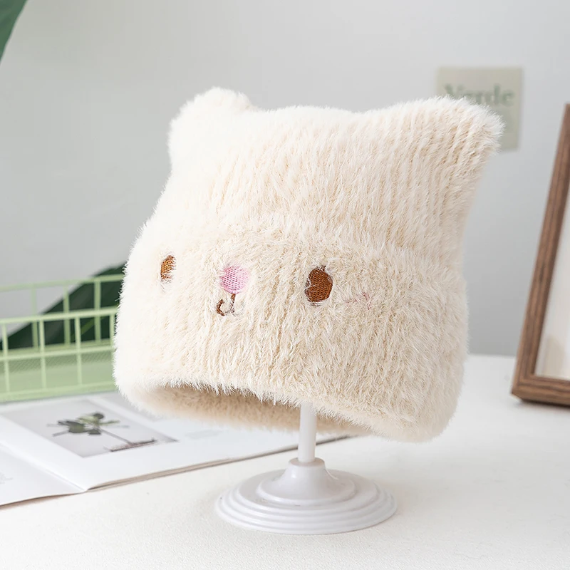 Hot Sale Cute CAT EAR Beanie Faux Fur Winter Hats For Women Fashion Outdoor Dandy Knit Hat Warm Cap For Girl Gifts