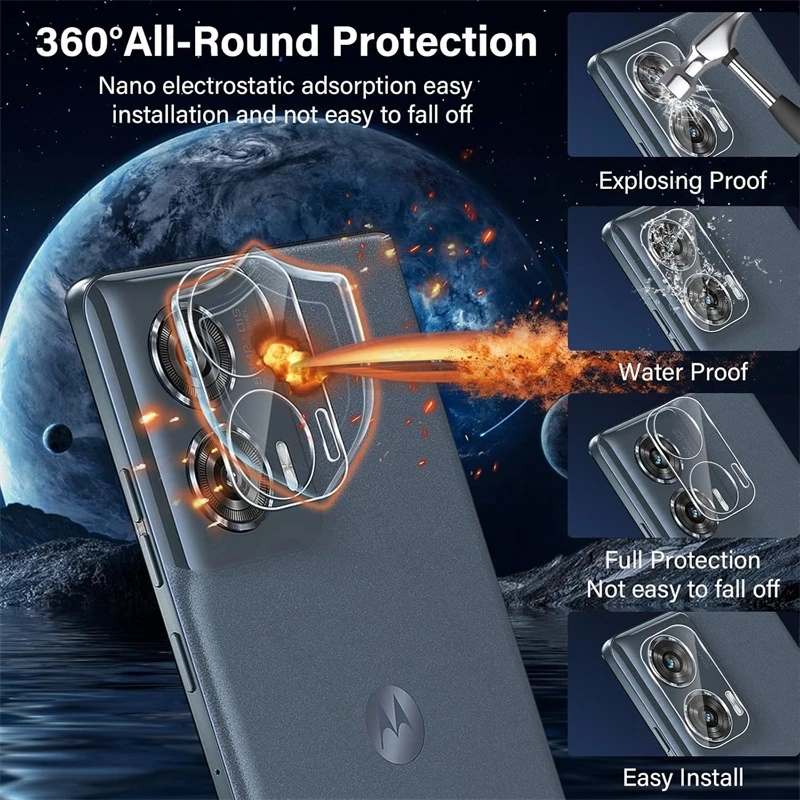 Crystal Clear 3D Camera Lens Protector for Motorola Edge 50 Fusion 5G Case – Curved Glass Protection Cap