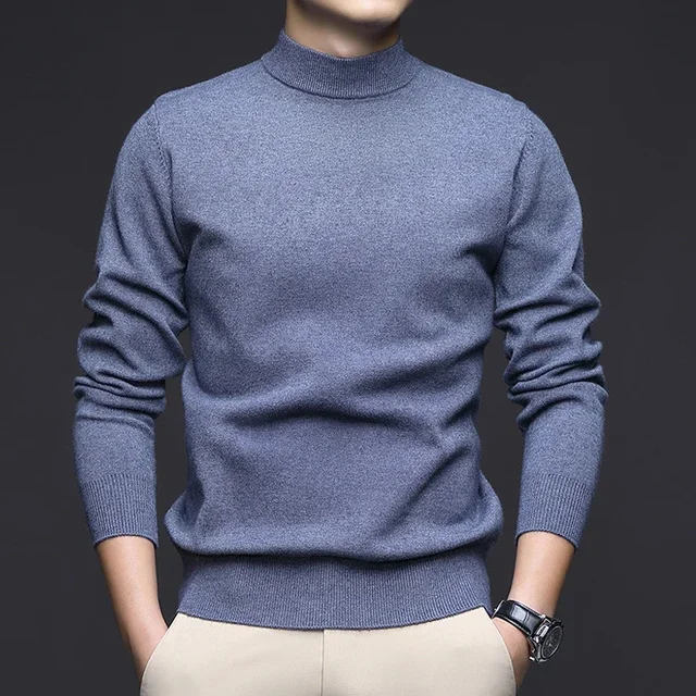 thumbnail image 1 of Otoño 2024 Nuevo suéter elástico ajustado de color sólido de cuello medio alto para hombres Camisa de fondo para jóvenes y de mediana edad, 1 of 5