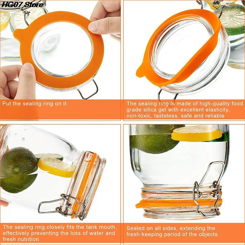5Pcs Silicone Replacement Gasket Airtight Rubber Seals Rings Leak-Proof Canning Seals Silicone Stretch Lids for Glass Clip Top Jars Storage Containers