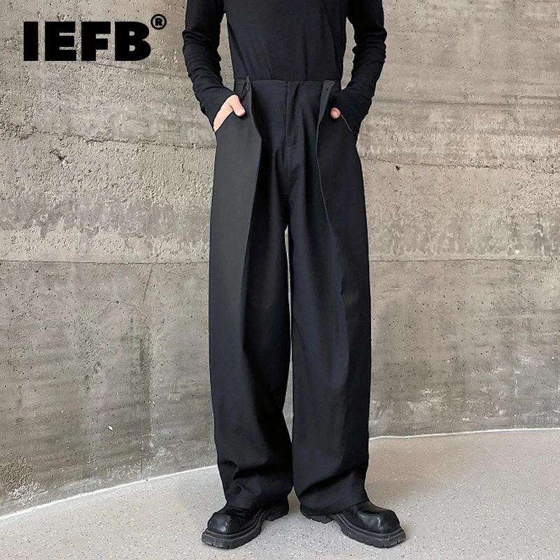 Wide leg pants Men's Baggy Casual Pants Autumn Pleated Double Waistband