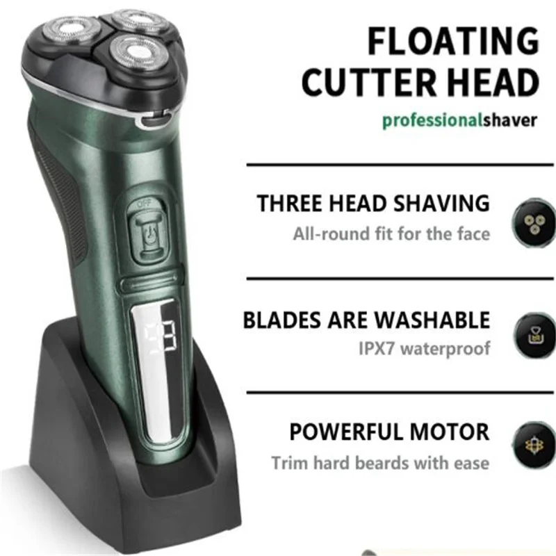 남성용 세척 가능 전기 면도기 3D 플로트 면도날 면도기 수염 면도기 콧수염 이발 습식 건식 얼굴 털 면도 트리머