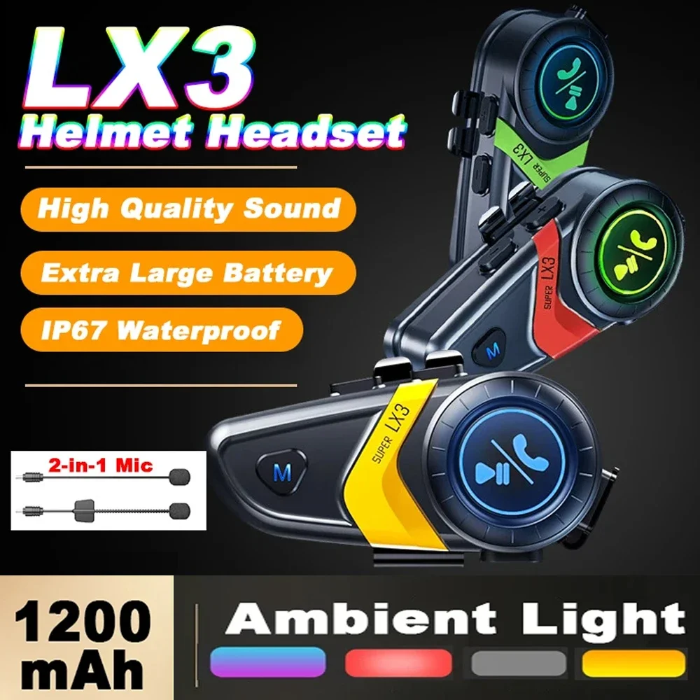 

Dual Microphone Motorcycle Helmet Headphones Wireless Bluetooth Headphones Waterproof Moto Noise Canceling Earphone