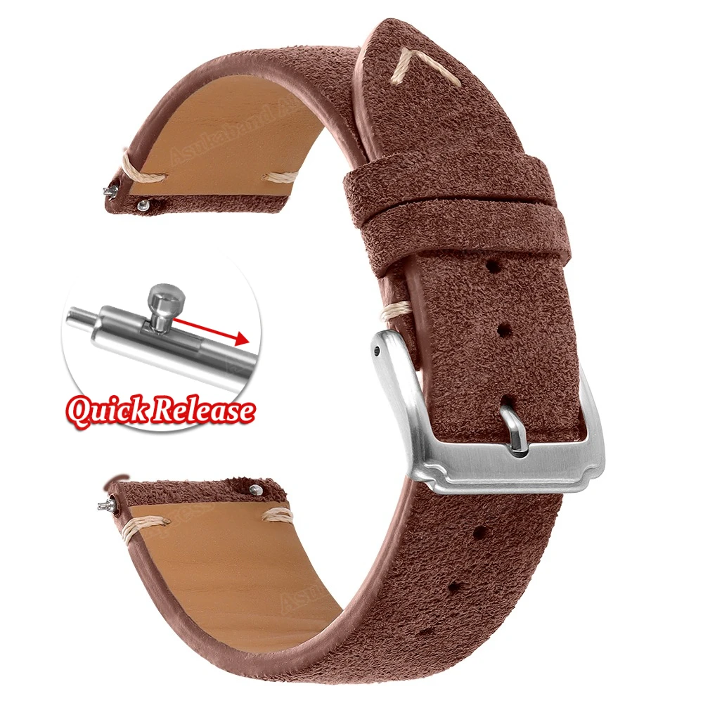 Luxurious Suede Quick Release Watch Bands, Soft Calfskin Strap