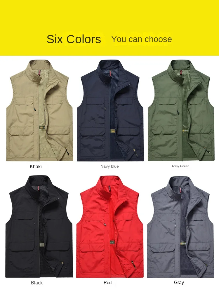 Large Size Men's Vest Windbreaker Man Sports Work Fishing Clothing Multi Pocket Hunting Sleeveless Jacket Tactical Climbing Coat