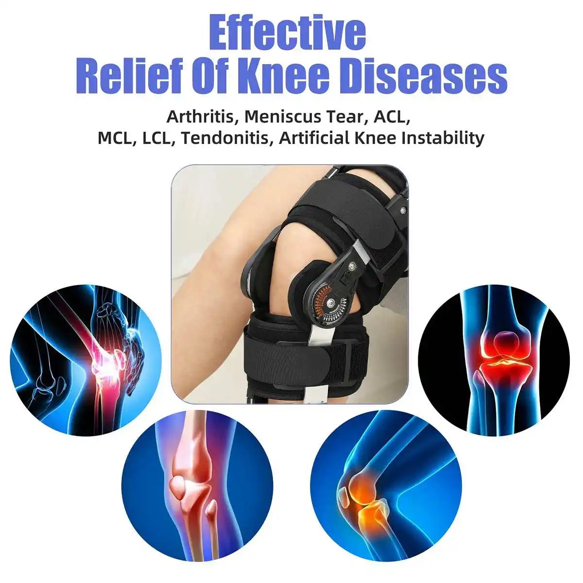 Professional Medical Grade Adjustable Hinged Knee Leg Brace Support For Arthritis Relief, Joint Pain, Meniscus Tear, Post Surgery