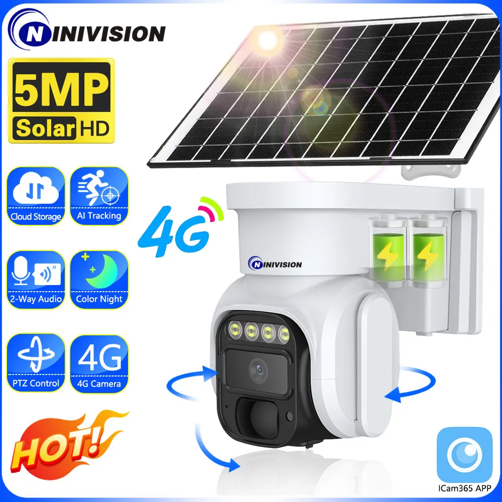 

5MP 4G SIM Card Solar PTZ Camera Video Surveillance Outdoor PIR Detection Wireless IP Camera CCTV IP66 Battery Security Camera