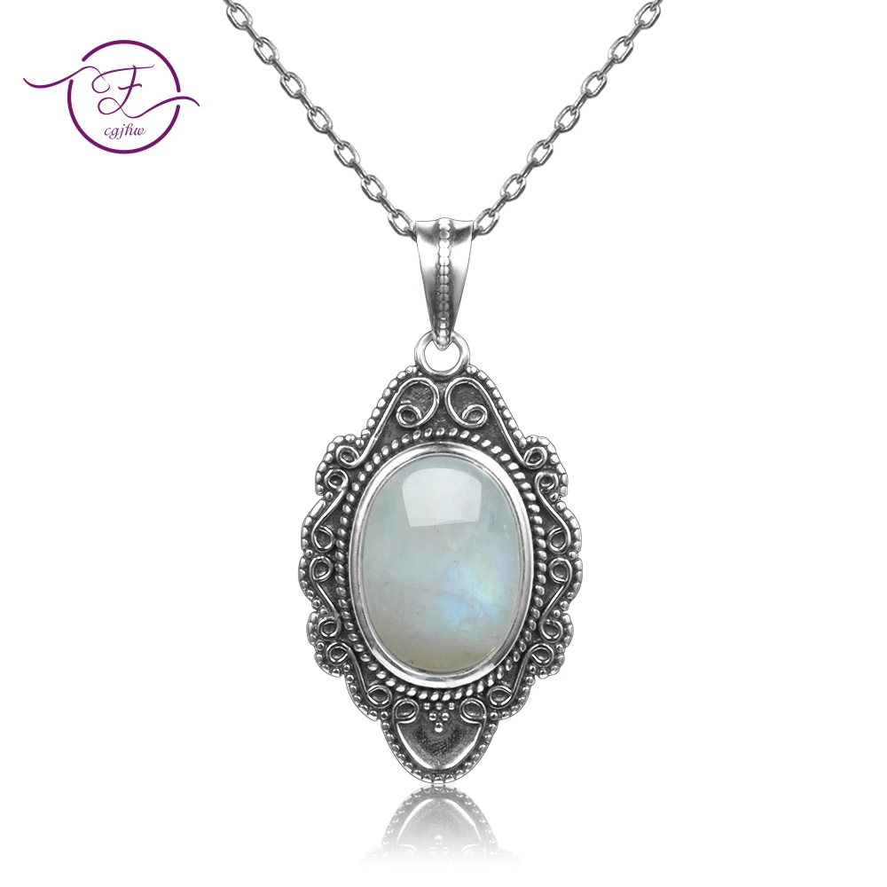 

Top Quality Pure Sterling Silver Vintage Oval Rainbow Moonstone Pendants Necklaces Women's Handmade Fine Jewelry Gifts Wholesale