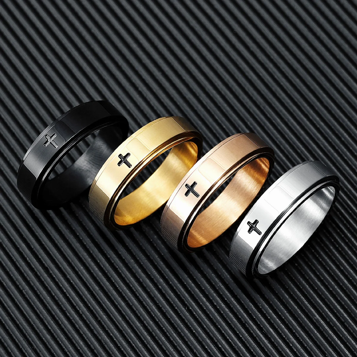 Simple Cross Ring 316L Stainless Steel Men Women Rings High Polished Rotatable Spinner Fashion Unisex For Jewelry Best Gift