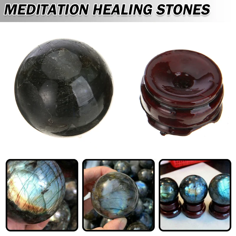 

1set Natural Polished Labradorite Crystal Ball Natural Moonstone Stones Aquarium Gardening Decoration Home Ornament