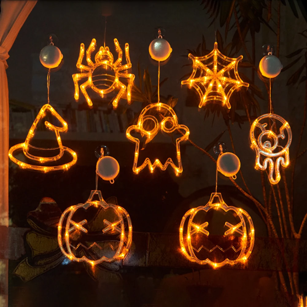 LED Atmosphere Halloween Pumpkin Lamp Spider Bat Ghost Eyeball Cap Spider Web Decoration Lamp StringSucker Lamp   Color Lamp halloween led lanterns wizard hat hanging lamp 3m 5pcs ghost face string lights festival horror atmosphere room decoration lamp