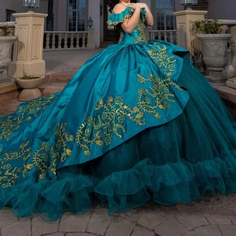 

Saudi Arabic Emerald Green Quinceanera Dress 2024 Ruffles Princess Ball Gowns Birthday Party Prom Dresses Vestidos De 15 Anos