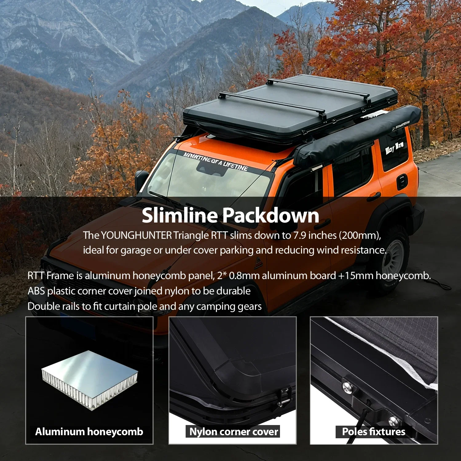 Khaki Customized Automatic 2 Person Aluminum Frame Rollover Style Car SUV Rooftop Tent for Outdoor Camping Travel