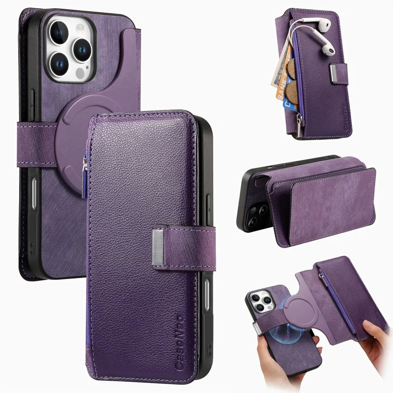 Versatile Leather Wallet Phone Case with Multi Card Slots and Retro Buckle Cover