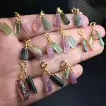 Unit One Piece Natural Double Watermelon Tourmaline Rough Gemstone Crystal Necklace Pendant With 925Silver Hook 4