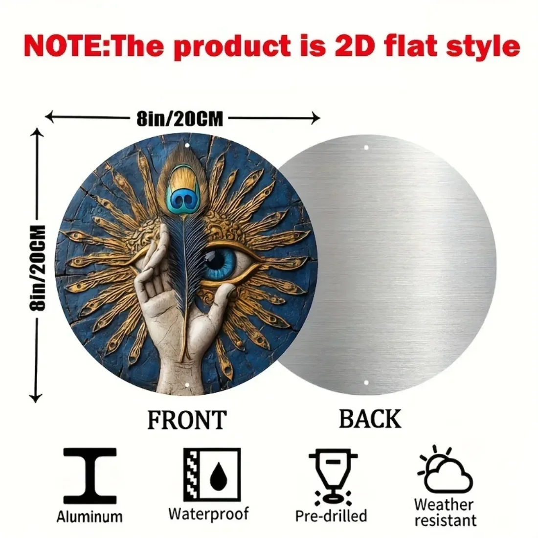 π Vintage Greek Evil Eye Wall Art β Blue & Gold Iron Tin Sign with Feather Detail 2