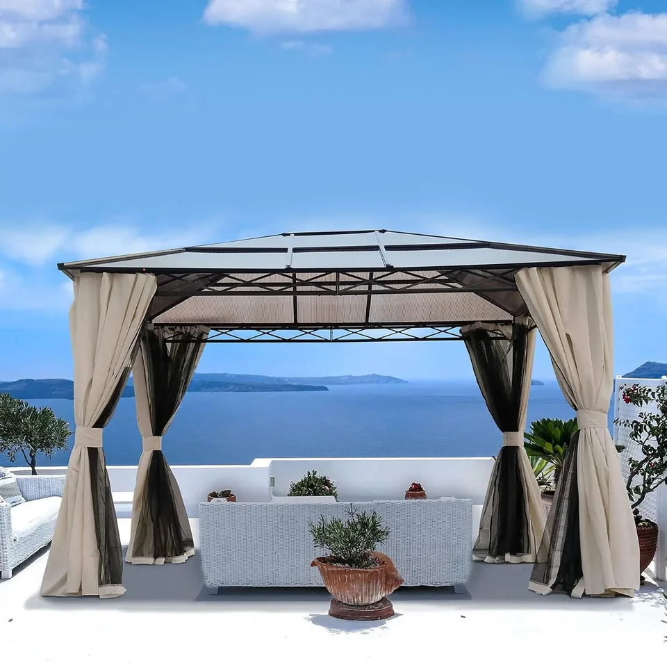 10x12 Hardtop Aluminum Gazebo with Mosquito Netting