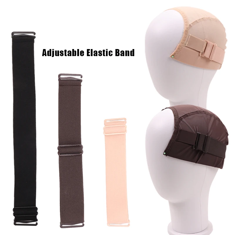 Hair Elastic Band For Wig Cap Making 1Pcs Adjustable Strap With Hooks Glueless Elastic Headband Black Wig Band 16-28Cm Length