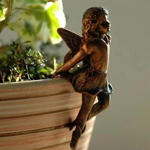 Angel Girl Hanging Cup Resin Decoration Fairy Combination Flower Basket Edge Decoration Garden Design Fairy Pot Huggers