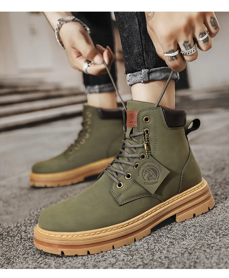 High Top Boots Men's Leather Shoes Fashion Motorcycle Ankle Military Boots for Men Winter Boots Man Shoes Lace-Up Botas Hombre