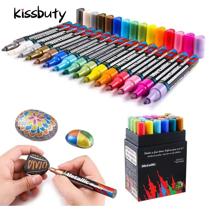 4-24 Colors Metallic Paint Marker Pens for Rock Painting Paper