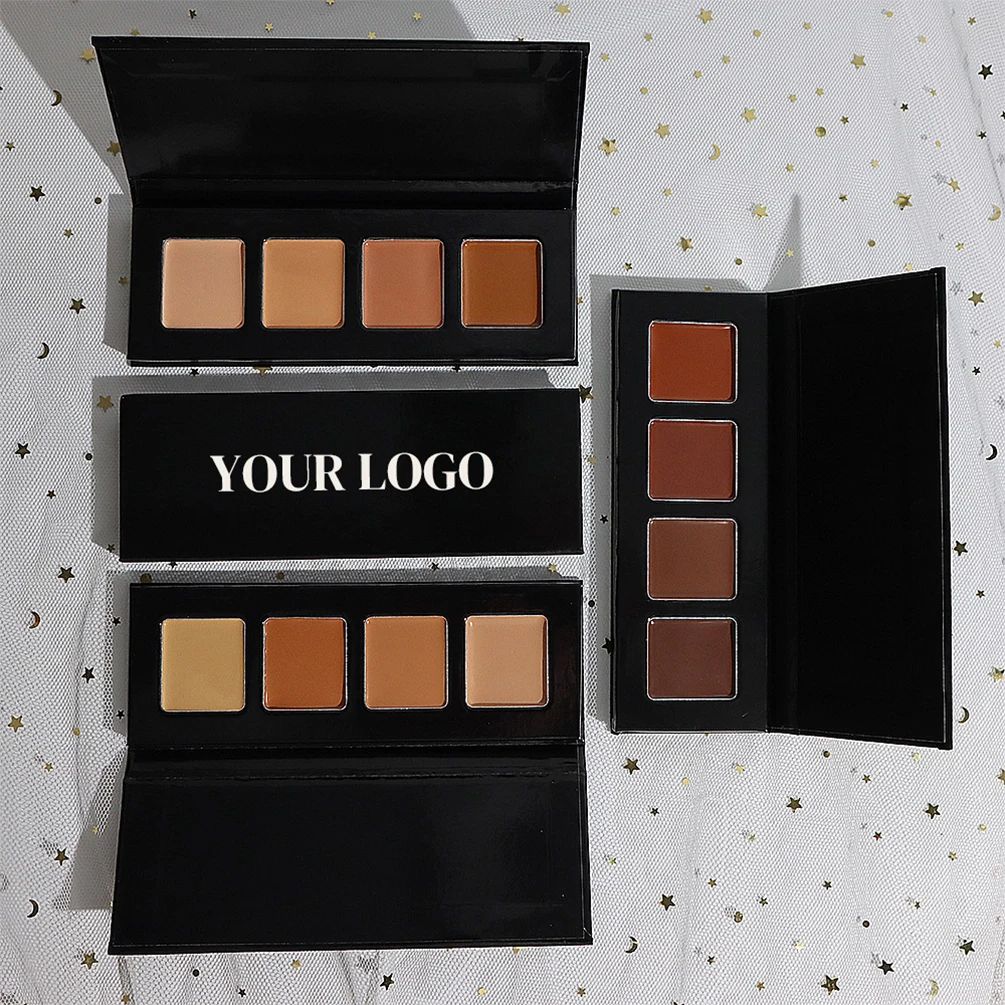

Custom Bulk 4-color Concealer Cream Private Label Moisturizer Long-lasting Contouring Palette Full Coverage Makeup Black White
