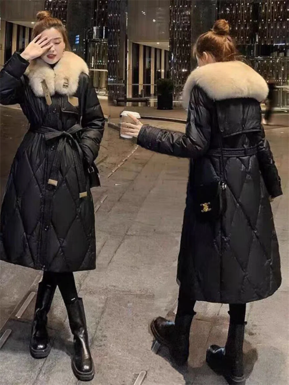 Large Collar lack Down Jacket for Women's Mid Length Winter New Hot Selling Fashionable and Stylish Thickened Jacket 2023