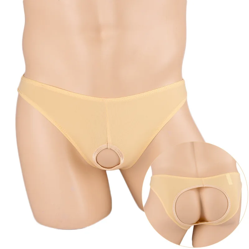 Mens Smooth Open Butt Panties Brief G String Crotch Hole Pouch Underwear Hipster Bikini Gay Lingerie For Him