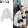 HXAO Women's Jackets Outerwears Polka Dot Cropped Jacket Long Sleeve Demi-Season Windbreak Jacket Woman Casual Zip Short Coats